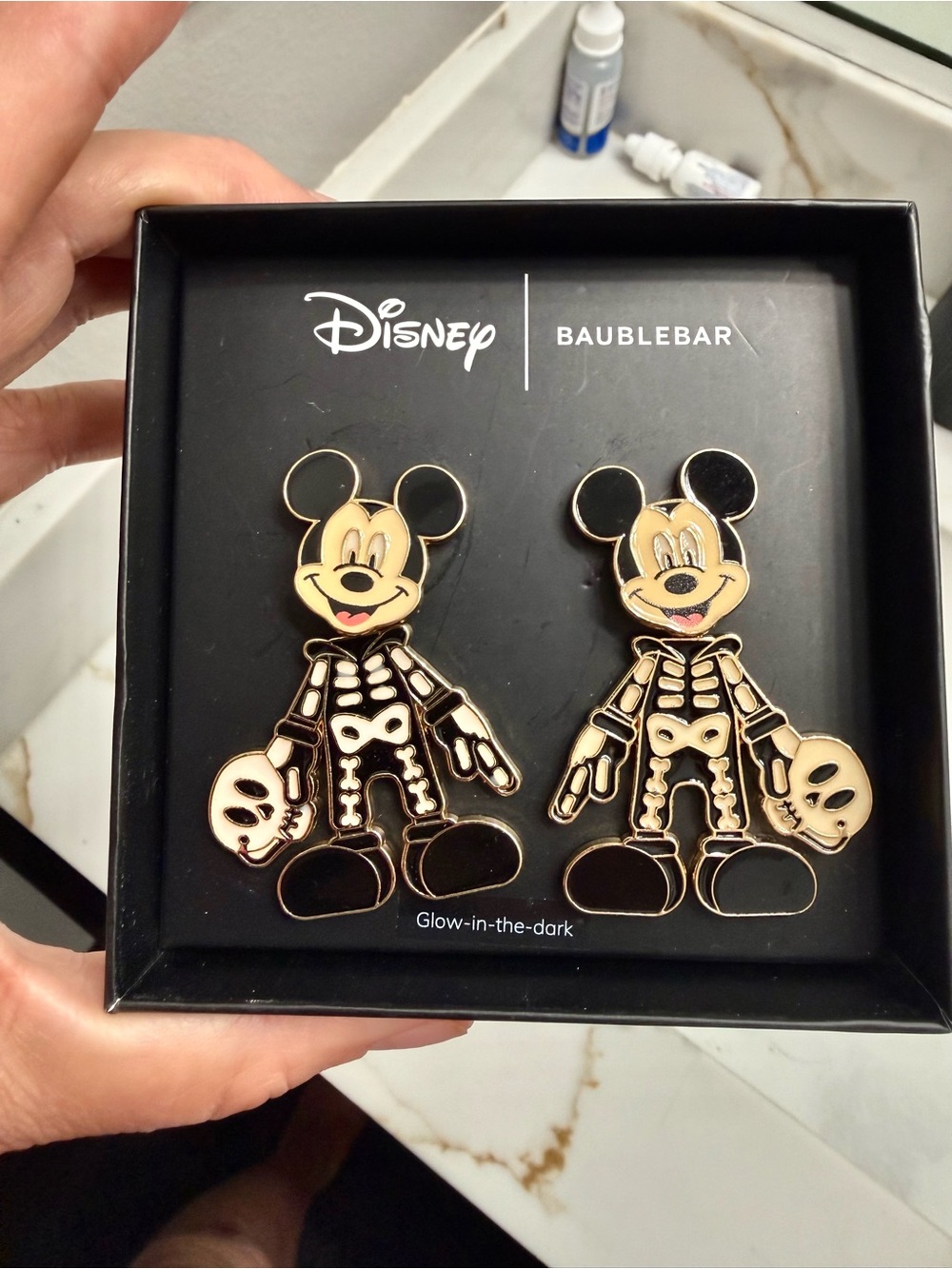 Disney Black & Cream Skeleton Mickey Enamel Earrings